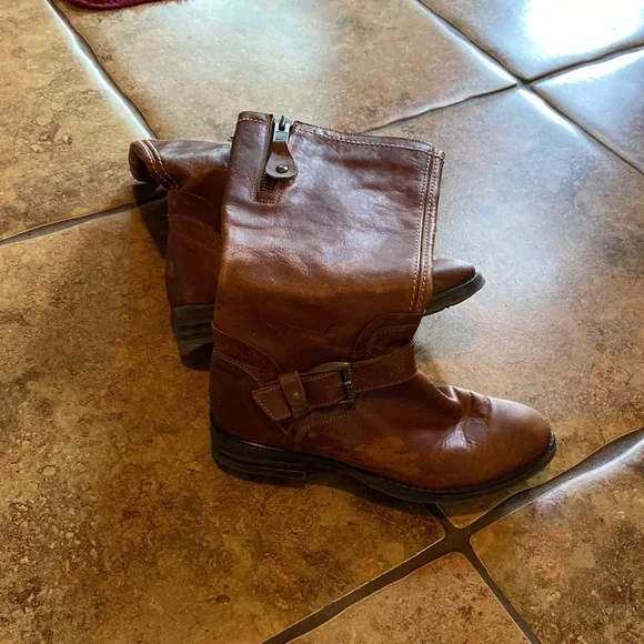 Bed Stu Distressed Brown Leather Mid Calf Moto Boots Size 8 - Picture 7 of 11